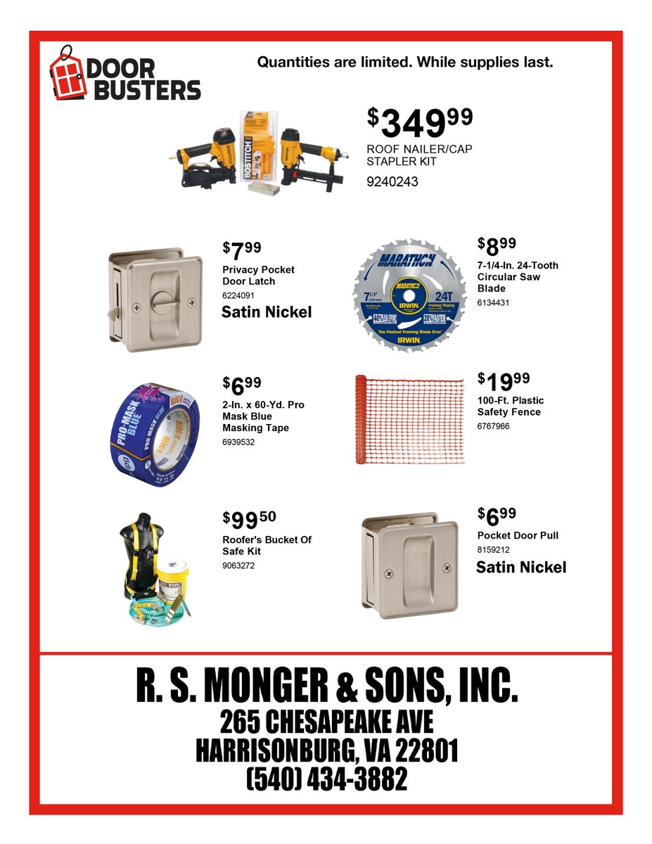 Spring is here, and the weather is improving - time to start those spring projects! Check out our Door Buster deals to see how we can help!