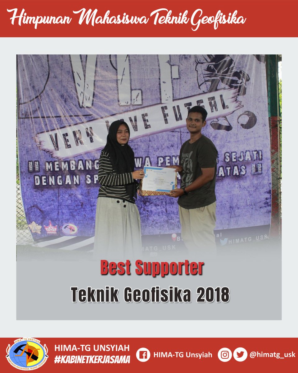 [VLF 2019]

Selamat kepada para pemenang pada kompetisi futsa VLF Cup 2019 yang diadakan pada 30-31 Maret 2019 di Banana Futsal, Lambhuk.

Top Scorer : Muhajir Sanusi ( Geofisika 2015)
Supporter Terbaik :  Geofisika 2018

#HimaTG #KabinetKerjasama #Geofisika #FT #Unsyiah #Aceh