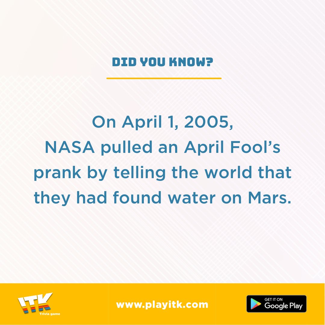 itkgames's tweet photo. play ITK trivia on Android and on the web to win cash and other amazing prizes.
https://t.co/7pfFBq3Lcq

#ITKtrivia #ITKgames #MondayMotivation #HappyNewMonth #dailyfacts https://t.co/efsbz4VZ2V