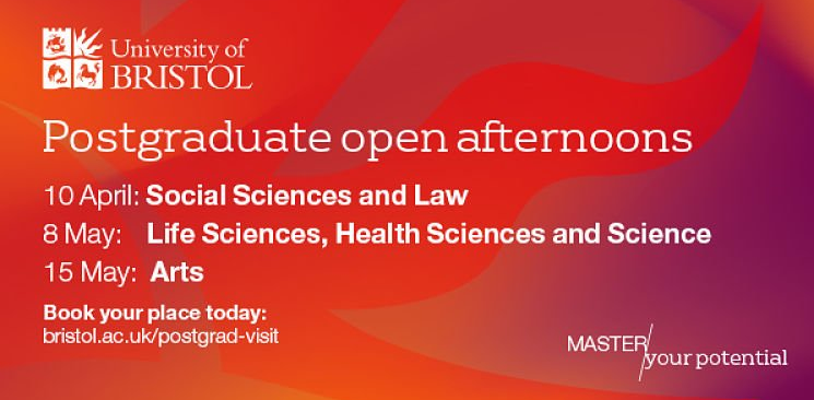 SOEBristol's tweet photo. Come and hear more about our prestigious master's, doctoral and PGCE programmes and how to apply at the Postgraduate Open Afternoon.
📅 10 April 📍Priory Road Complex, Priory Road, BS8 1TZ 🕐1:30pm-5pm
Book your place here: https://t.co/VB92bB0sWy
#MasterYourPotential https://t.co/isO0wnpQKp