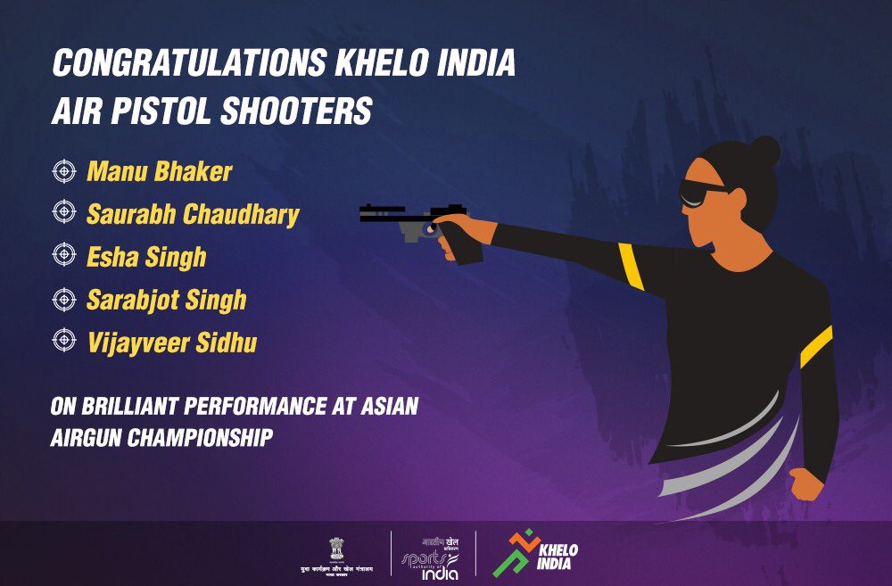 kheloindia's tweet photo. A proud moment for India as #TeamIndia completely dominated the 12th Asian Airgun Championship by winning 25 medals including 16 Gold🥇,5 Silver🥈& 4 Bronze🥉.
Our #KheloIndia champions played a significant role in increasing the medal tally!👏🏻
Many congratulations!🎉
#shooting https://t.co/BlOkWupPJC