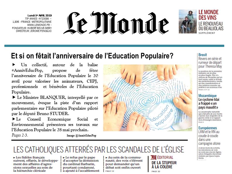 AnnivEducPop's tweet photo. Cc @jmblanquer merci pour votre intérêt à propos d' #AnnivEducPop #Reconnaissance #CEPJ #Animateurs #EducationPopulaire Ok pour un selfie le 20 avril? https://t.co/7IRo5zCPyw