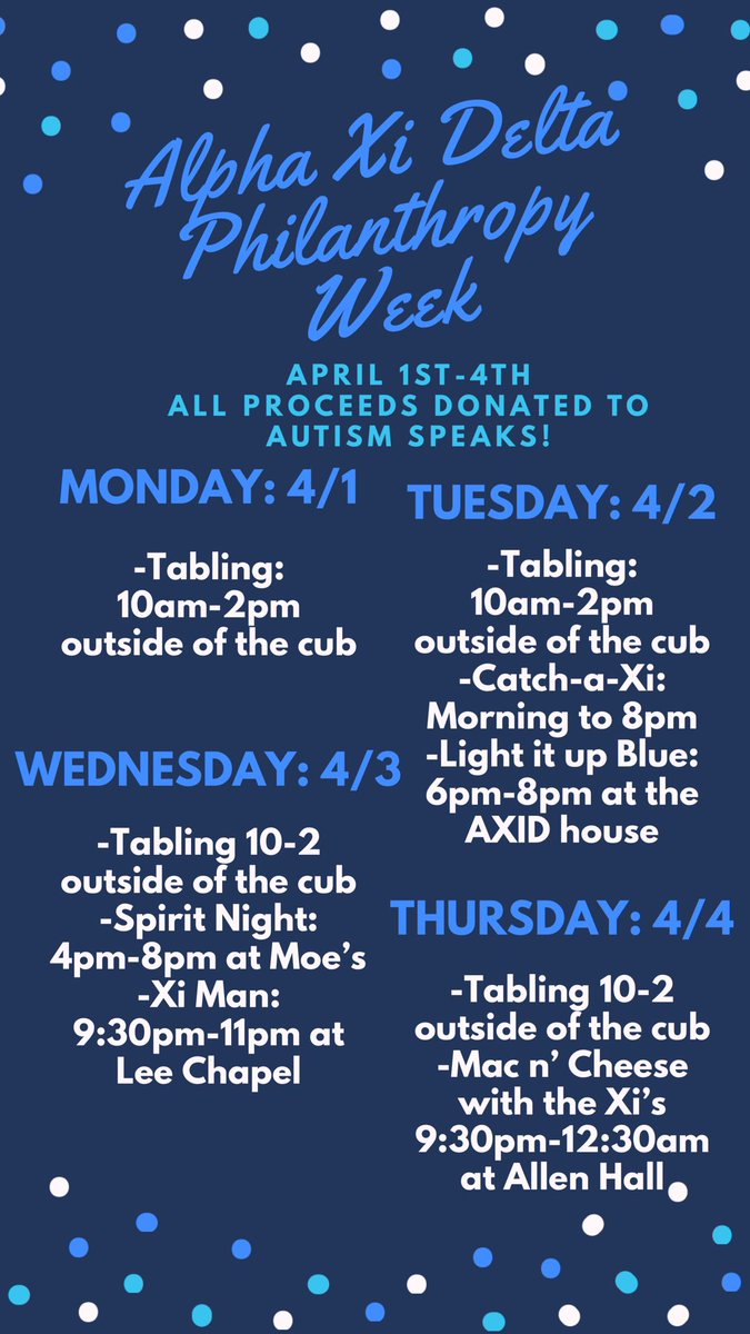 stetsonaxid's tweet photo. Happy World Autism Month! We are so excited to start the month of April with our philanthropy week. 💙 https://t.co/A3ibCAN5Yy