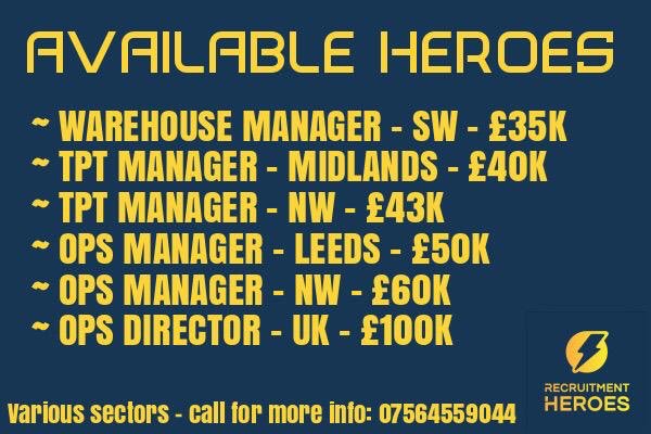 rec_heroes's tweet photo. ⚡TOP HEROES AVAILABLE ACROSS THE UK! ⚡

CALL RECRUITMENT HEROES NOW FOR AN INTRODUCTION!

#HappyMonday #Recruitment #Permanent #Recruitment #Logistics #Distribution #Transport #BlueChipCompanies #Experienced #Hero #RecruitmentHeroes #SavingYouTimeMoneyAndHassle https://t.co/fcBrOpyHXg