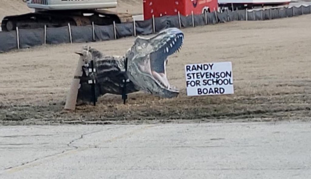 RStevenson2019's tweet photo. My chief of staff was hard at work to keep the campaign rolling! Love these new signs. Remember to #VoteRandy tomorrow in the Waukesha school board election! https://t.co/E2kXe7CLpg