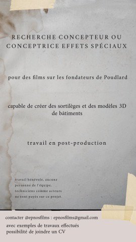 EpnosFilms's tweet photo. Nous recherchons un concepteur ou une conceptrice effets spéciaux pour la post-production de #LeFantomedeSerdaigle (sur base de bénévolat!)

Pour les intéressé.e.s, envoyez nous CV/exemples de votre travail à epnosfilms@gmail.com 

RT SVP https://t.co/5g3ZfKw0p8