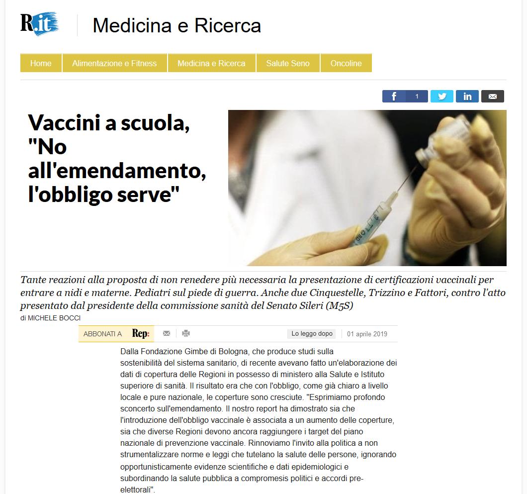 Cartabellotta's tweet photo. Lo sconcerto della Fondazione @GIMBE sull’emendamento che propone di cancellare obbligo certificazione #vaccini quale requisito di accesso scolastico via @repubblica. Strumentalizzazioni politiche prendono il sopravvento sulla tutela della #salute @RobertoBurioni https://t.co/4Netginfwm