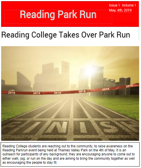 IbrahimSTJallo1's tweet photo. We made the front page. 
#ReadingParkrun #ReadingCollegeTakeover #BringingCommunitiesTogethers #L3ClassAnshi https://t.co/x6EYHZIbit