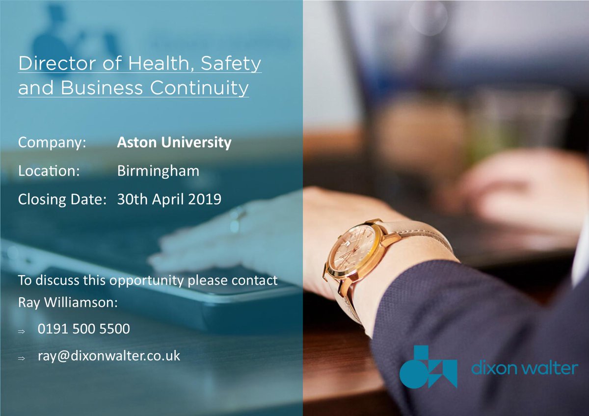dixonwalterHIP's tweet photo. OPPORTUNITY! We are seeking a talented health and safety professional to join @AstonUniversity. For more information please visit https://t.co/y7STueuPWg or contact @RayWill63. 
#healthandsafety #directorlevel #executivesearch #highered #university #Recruiting https://t.co/AnfeDU5E0O