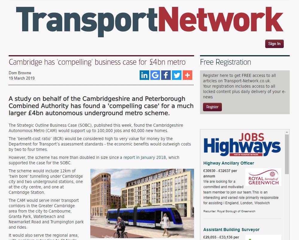 In March,  @CambsPboroCA and  @GreaterCambs announced the next stage of their plans for the Cambridgeshire Autonomous Metro (CAM), a bus rapid transit system on steroids that promises to transform transportation in the region 