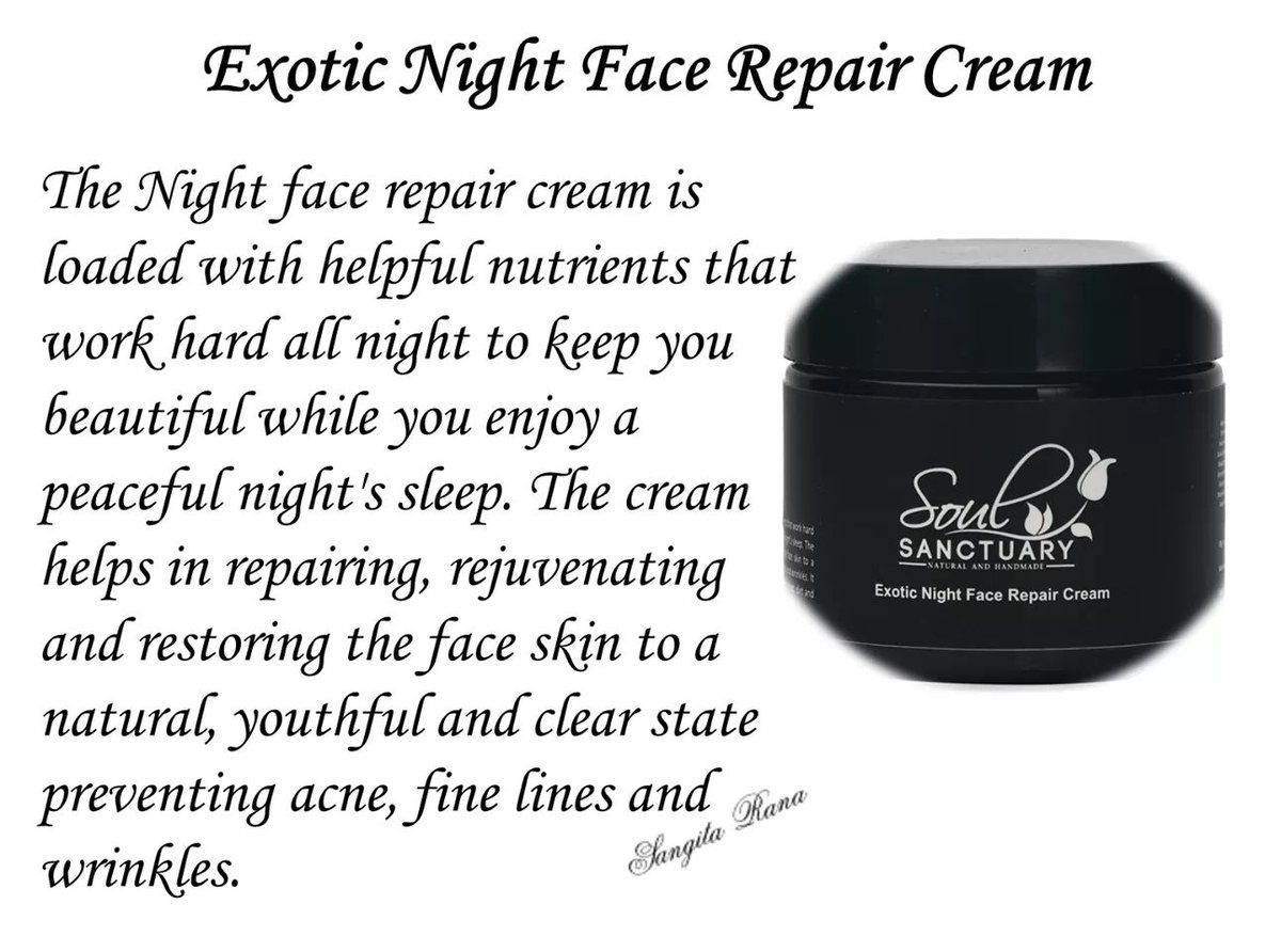 sanrana's tweet photo. #Zillonlife #SoulSanctuary #Natural #Organic #EssentialOil #softskin #youngskin #moustrizeyourskin #nourishyourskin #LoveYourSkin #ExoticNightFaceRepairCream #NightCream #NightFaceRepairCream #Repairyouskinwhileyousleep #rejuvenateyourskin #preventAcne #preventWrinkles https://t.co/k30jeio57l