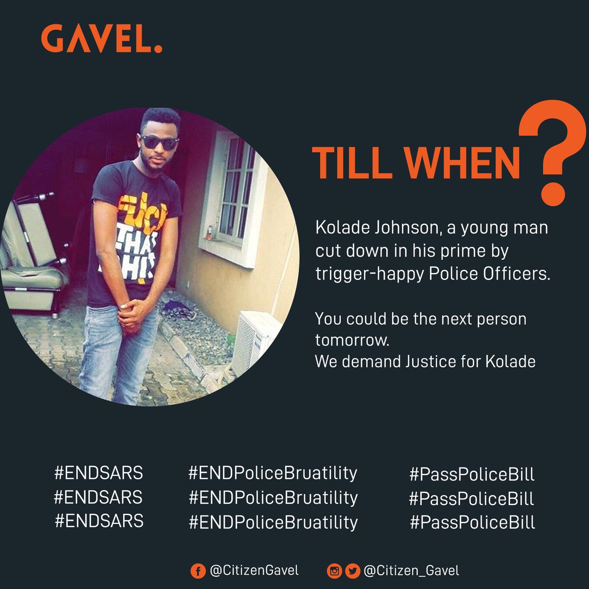 citizen_gavel's tweet photo. An injustice to one is an injustice to all.
Nigerian lives matter
Cc @PoliceNG @MBuhari @ProfOsinbajo
#EndSARS  #EndPolicebrutality #PassPoliceBill https://t.co/Tt9UEYL9FU