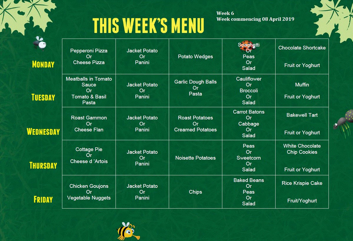 LFAGreenacres's tweet photo. Menu - Week 6
w/c 8th April 2019 https://t.co/F2cVQX1Kd7