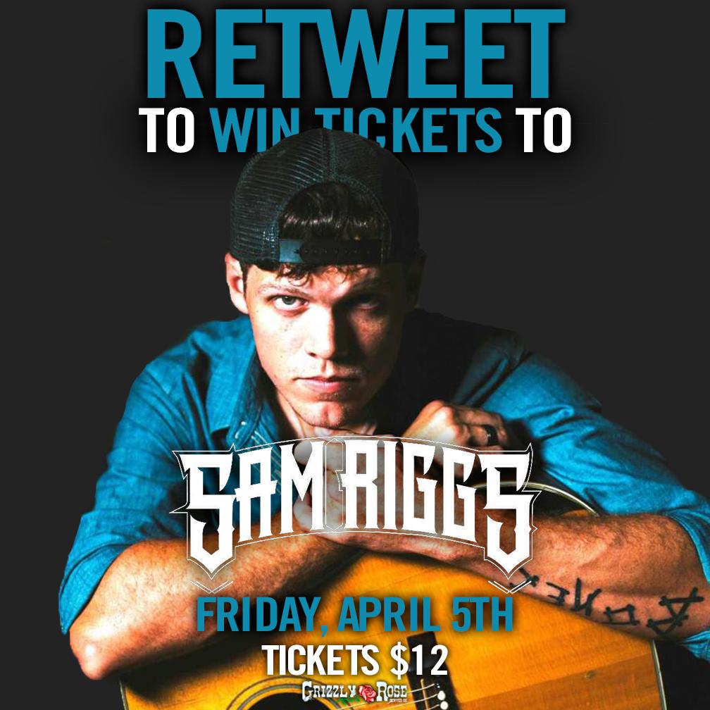 TheGrizzlyRose's tweet photo. RT for your chance to win a pair of tickets to @SamRiggsMusic this Friday, April 5th at the Grizzly Rose! 

More Info / Tickets: https://t.co/qe0PevYsTs https://t.co/wtAewhfcn6