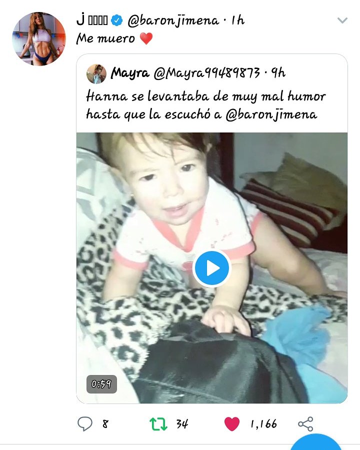 mfernandez1315's tweet photo. Bella @baronjimena amamos tu música gracias por retwittear el vídeo de mi princesa 💕 https://t.co/Nn3RGzdljA