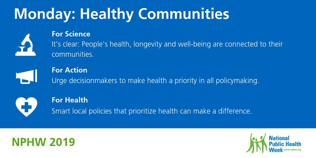 PublicHealth's tweet photo. People’s health, longevity and well-being are connected to their communities. https://t.co/NHHd4qfRu7 How do you keep your community healthy? #NPHW https://t.co/CdxqKZpc7I