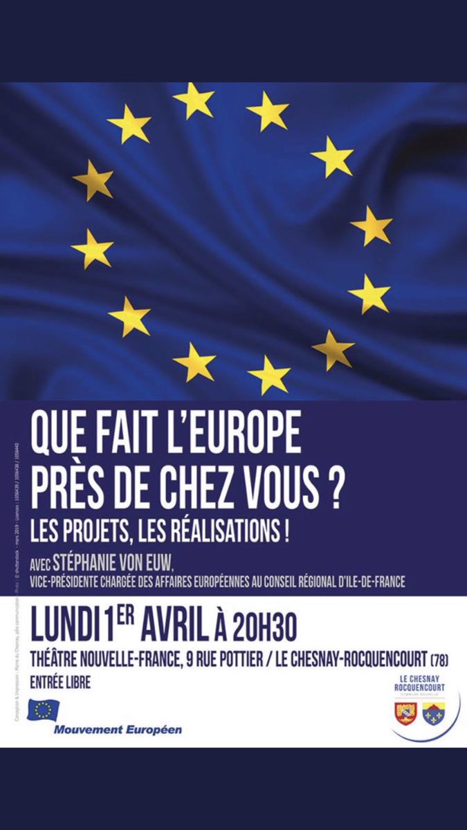VilleduChesnayR's tweet photo. Ce soir 20h30 avec @sve83 Vice-Presidente @iledefrance en charge des affaires européennes. https://t.co/3yrcqxgjvT