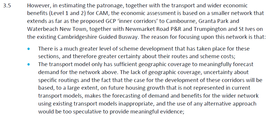 There’s a bit of waffle about the economics, including this caveat about the scope of the assessment which (in my eyes at least) is a great example of why many business case appraisals aren't worth the paper they are printed on: