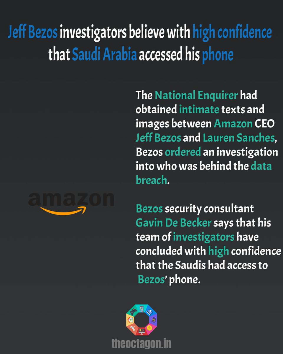 tech_Octagon's tweet photo. Jeff Bezos had hired private investigators to find out who hacked his phone.
.
.
#internet #futuretech #facts #technology #blog #techblog #information #geek #techie #innovation #instafuture #trending #instago #amazon #amazonUS #billionaire #jeffbezos #bezos #amazonprime #rich https://t.co/rZEp82VwKr