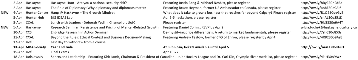 HaskayneMBA's tweet photo. Hope to see everyone at the Year End Gala! Non-drinking tickets have been added due to popular demand!
Please see the currently scheduled upcoming events. Please note that while we do try and keep a comprehensive list of all the upcoming events, we might have missed some. https://t.co/FVExha6ILs
