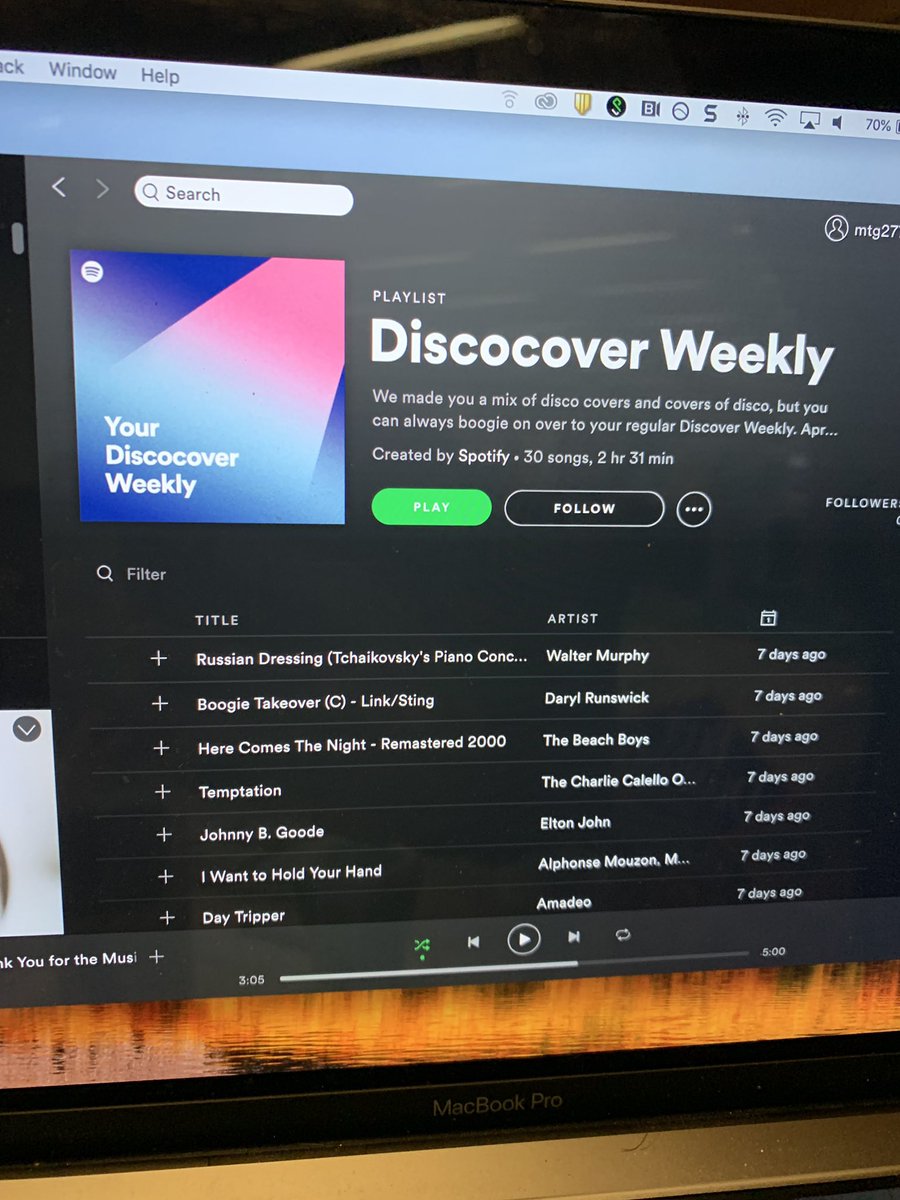mtg543's tweet photo. Just listened to @Spotify’s “Disco Cover Weekly” for 45 minutes before I noticed it wasn’t quite my usual taste. April fools has gone too far https://t.co/LSnFR3kdGZ