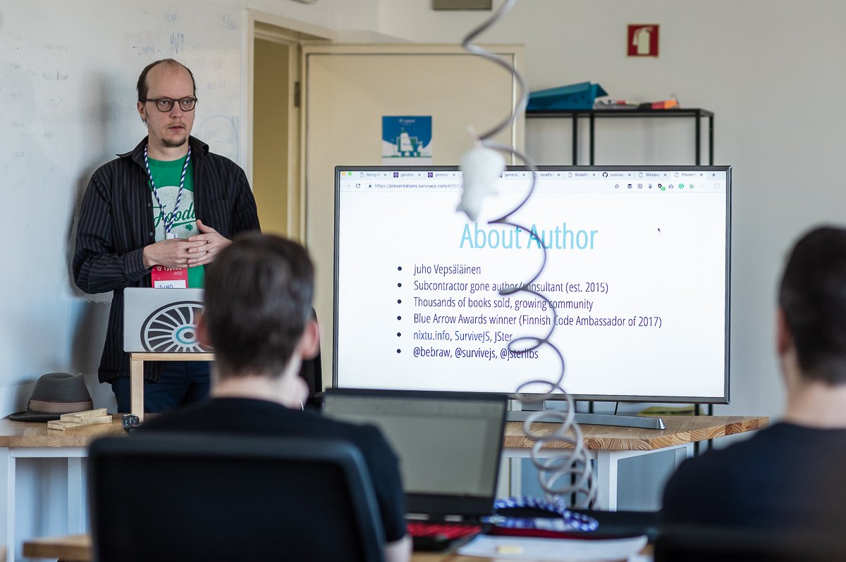 #typeofconf started last week with workshops from <a href="/thekitze/">kitze 🛠️ tinkerer.club</a> and <a href="/bebraw/">Juho Vepsäläinen</a>. They taught React and Webpack to crowds of inspired participants 👩‍💻💪🔥