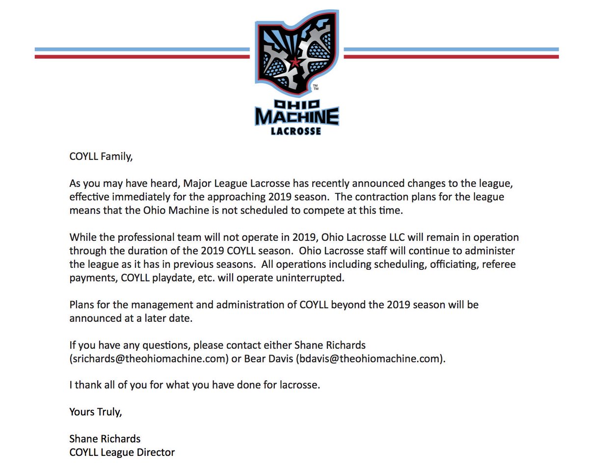 Cbus_Lacrosse's tweet image. A statement from COYLL:
