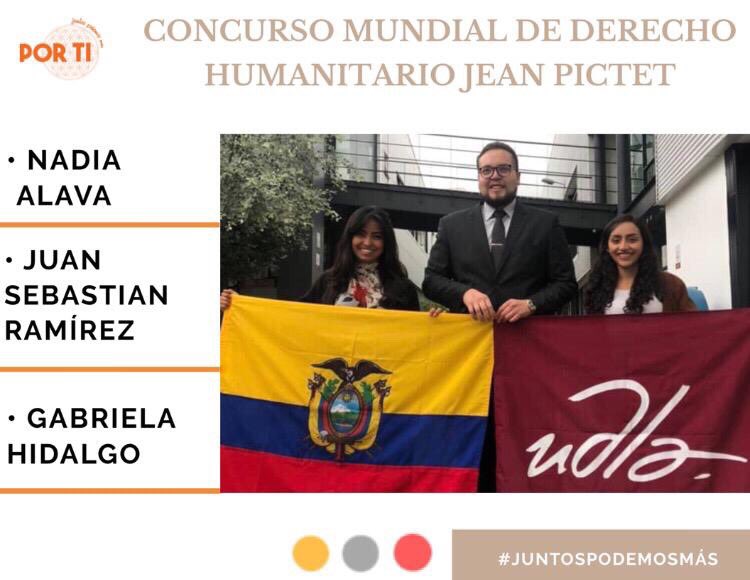 PorTiUDLA's tweet photo. Felicitamos a los estudiantes Nadia Alava, Juan Sebastián Ramírez y Gabriela Hidalgo, quienes se encuentran en Francia para competir en el Concurso de Derecho Internacional Humanitario Jean Pictet. 
¡Orgullosos siempre de los integrantes de nuestro gran equipo! 
#JuntosPodemosMás https://t.co/vic1UIOxBZ