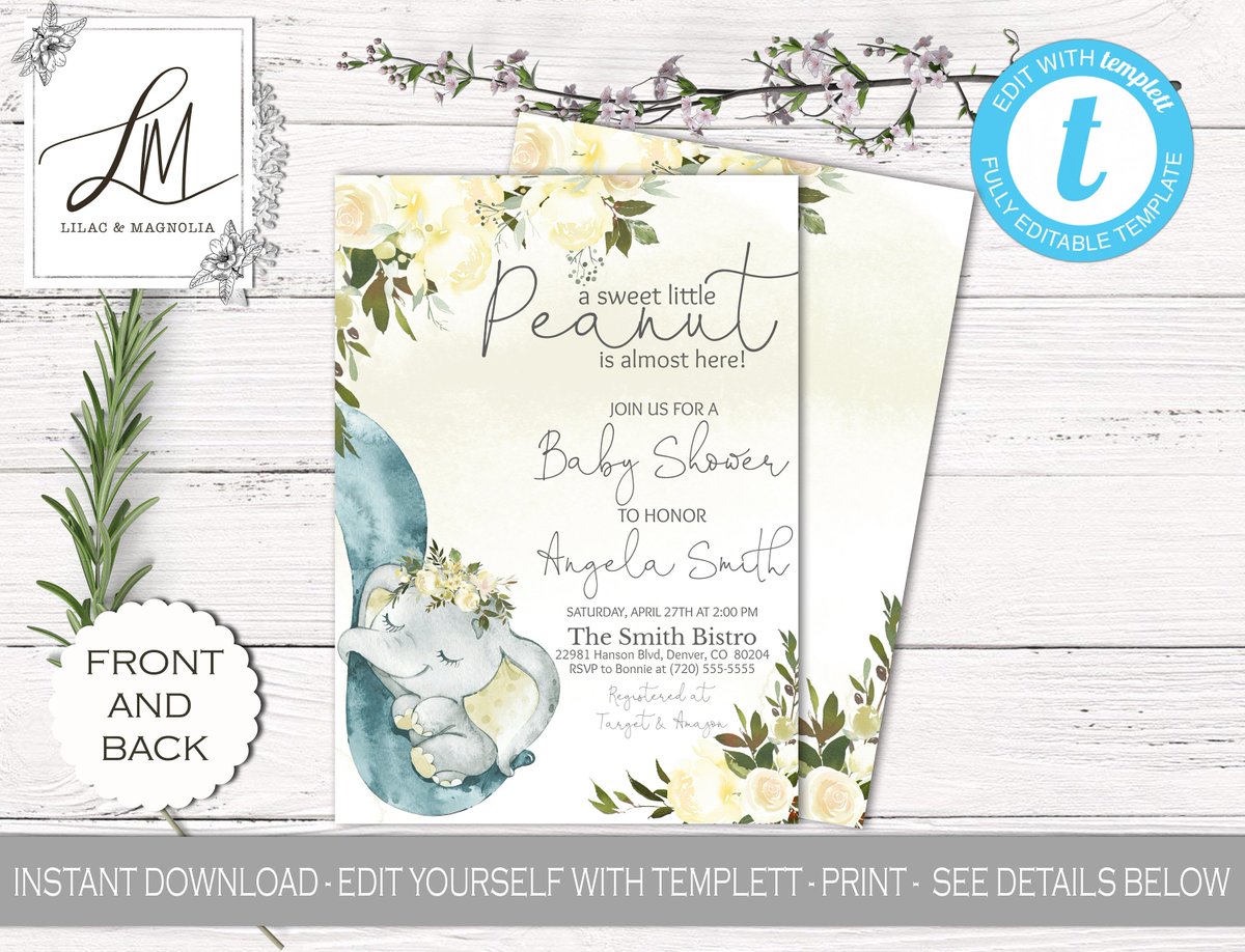 Yellow And White Floral Elephant Invites At My Etsy Shop Elephant