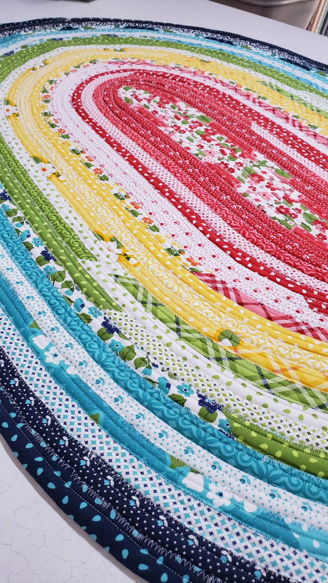Mytimelessday1's tweet photo. Super fun project to make! Looking forward to making another one, or two! 3 different Jelly Roll Rug patterns now available so get your jelly rolls out of your stash...or treat yourself to a new one... and get stitching! #jellyrollrug https://t.co/fSb2DIMjPl https://t.co/PI5c23zCdF