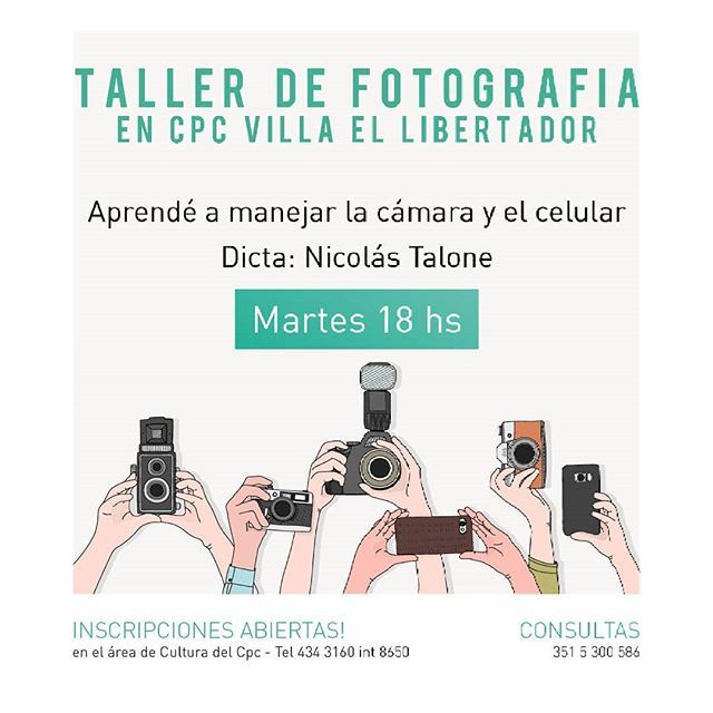 NicoTalone's tweet photo. ATENCIÓN zona sur ya tienen un taller de fotografía cerca de uds. 💥📷 En el CPC de Villa del Libertador 💫 Veremos las diferentes cámaras y celulares, aprenderemos la importancia de la luz y la composición visual 😀 Consultas al 3515300586 la inscripció… https://t.co/TJ91bMchcY https://t.co/N6JDi7iHZ6