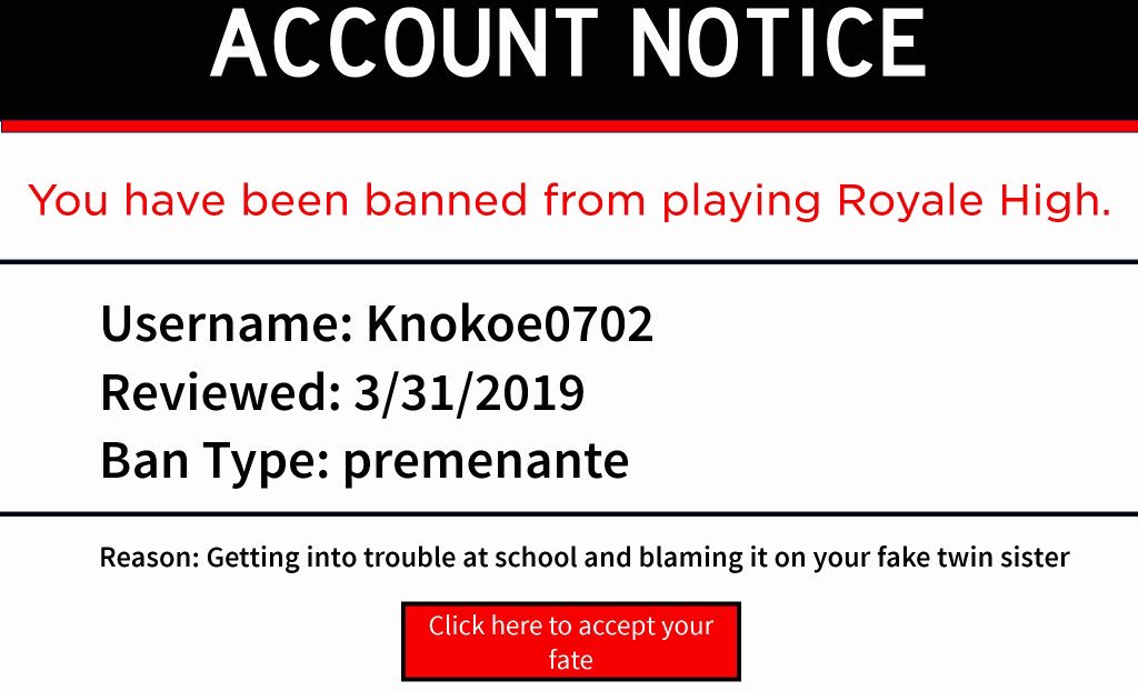 Bendy Chan On Twitter Lol Apparently I Got Banned From - royal high roblox zailetsplay sister