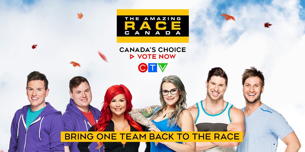 AmazingRaceCDA's tweet photo. There are just a few hours left! Vote now by tweeting the official hashtag of the team you want to send back to the starting line. Voting closes April 1, 2019 at 11:59pm ET. #VoteBrentAndSean #VoteFrankieAndAmy #VoteJetAndDave #CanadasChoice https://t.co/dQy3OatDFt
