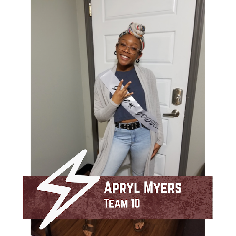 MSUGreekWeek's tweet photo. Apryl Myers, Junior, Organizational Communication 
I am looking forward to all of the events of Greek Week, especially being a Fall 18 initiate, I can't wait to see the plethora of fraternity and sorority life on the Missouri State campus come together, have fun, and unify. https://t.co/1NpACd0jvS