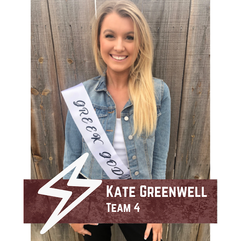 Kate Greenwell
Year: Senior 
Major: Exercise and movement science 
I am very excited for the greek God/Goddess greek jam dance. This will be my fourth year in greek jam and to be able to perform with the other Gods and Goddess to start the whole thing off is truly amazing!