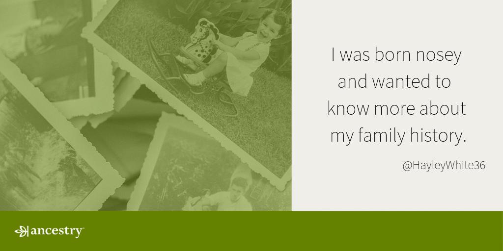 AncestryUK's tweet photo. When it comes to #familyhistory, you've got to be a little nosey... 
Thanks @HayleyWhite36 for sharing your #ReasonForResearch with #Ancestry https://t.co/QUSIZ3erE6