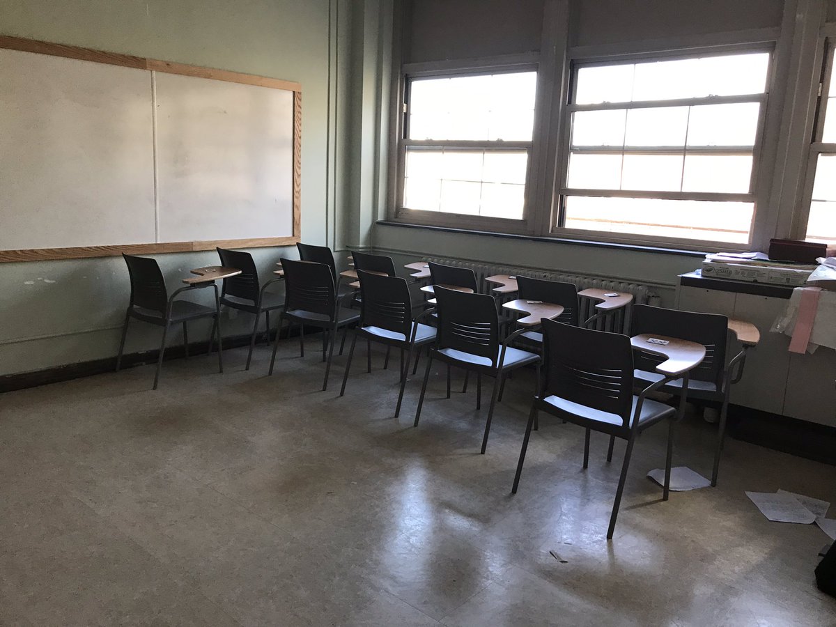 kmckeown19's tweet photo. @Ms_Koenigsmann and I played a small prank on our students today. We flipped all the desks to point away the board AND managed to convince them that NOTHING was different! They thought they were going crazy! 😂😇🤷🏼‍♀️ #AprilFoolsDay #HappyTeacherChallenge https://t.co/mDWFJNjDhH