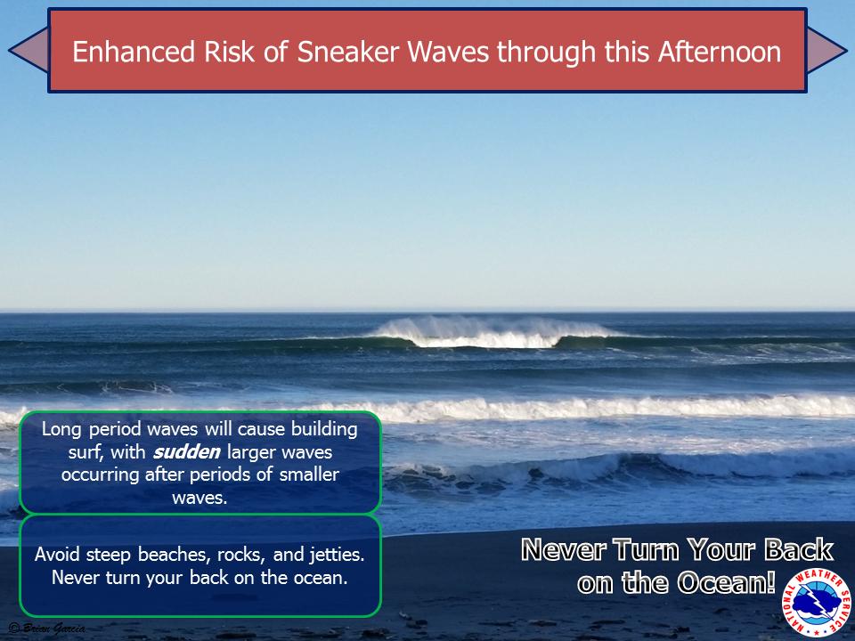 Yes, it is Monday and many of you are at work &amp; indoors. However, we will see some breaks between the intermittent light rain, and for those braving the weather to go to the beach...keep an extra wary eye on the water, and consider avoiding steep beaches today!