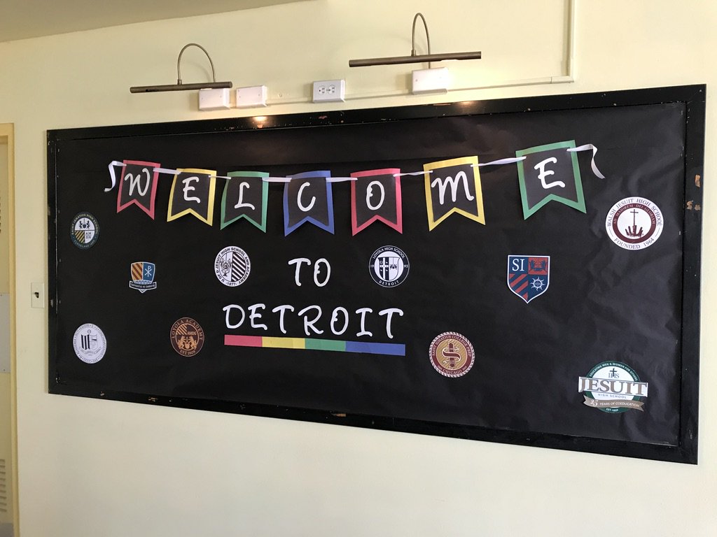 UofdU's tweet photo. U of D and Jesuit schools from all over the country came out to Detroit to experience its history and its culture. Together we discussed the issues Detroit has had, and the strides Detroit has made to become a great city once again, and the parallels in their own communities. https://t.co/iZRXfL8jpr