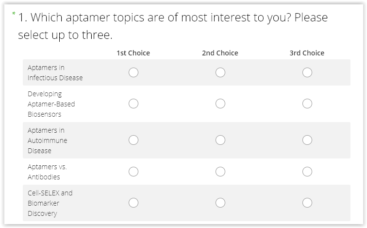 BasePairBio's tweet photo. Answer two brief questions about #aptamer topics of interest at https://t.co/Kv9EbEP13t. Three lucky respondents will #win a $10 Starbucks gift card. https://t.co/MRR9Q3pZGJ