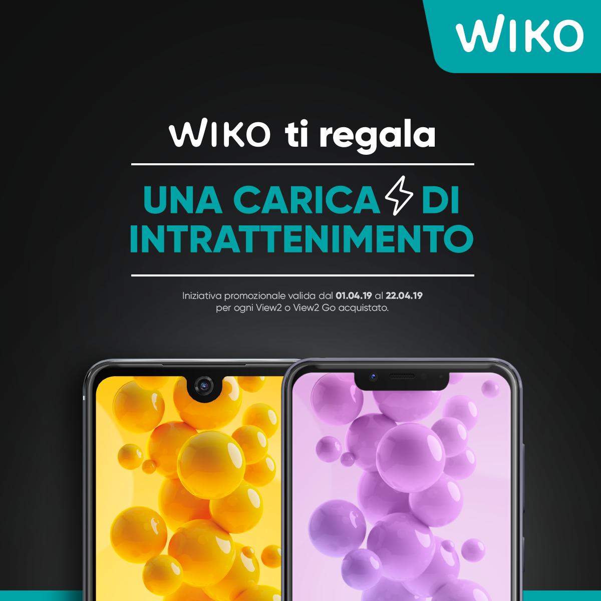 WikoItalia's tweet photo. Wiko ti regala una carica di intrattenimento! ⚡
➡ Acquistando dal 01.04.19 al 22.04.19 un #View2 o #View2Go presso i punti vendita partner dell’iniziativa, potete scegliere una card per Netflix, Spotify, Play Store o PlayStation Store. Tutte le info: https://t.co/aqR8QX4RR0 https://t.co/pmyJTg1d7L