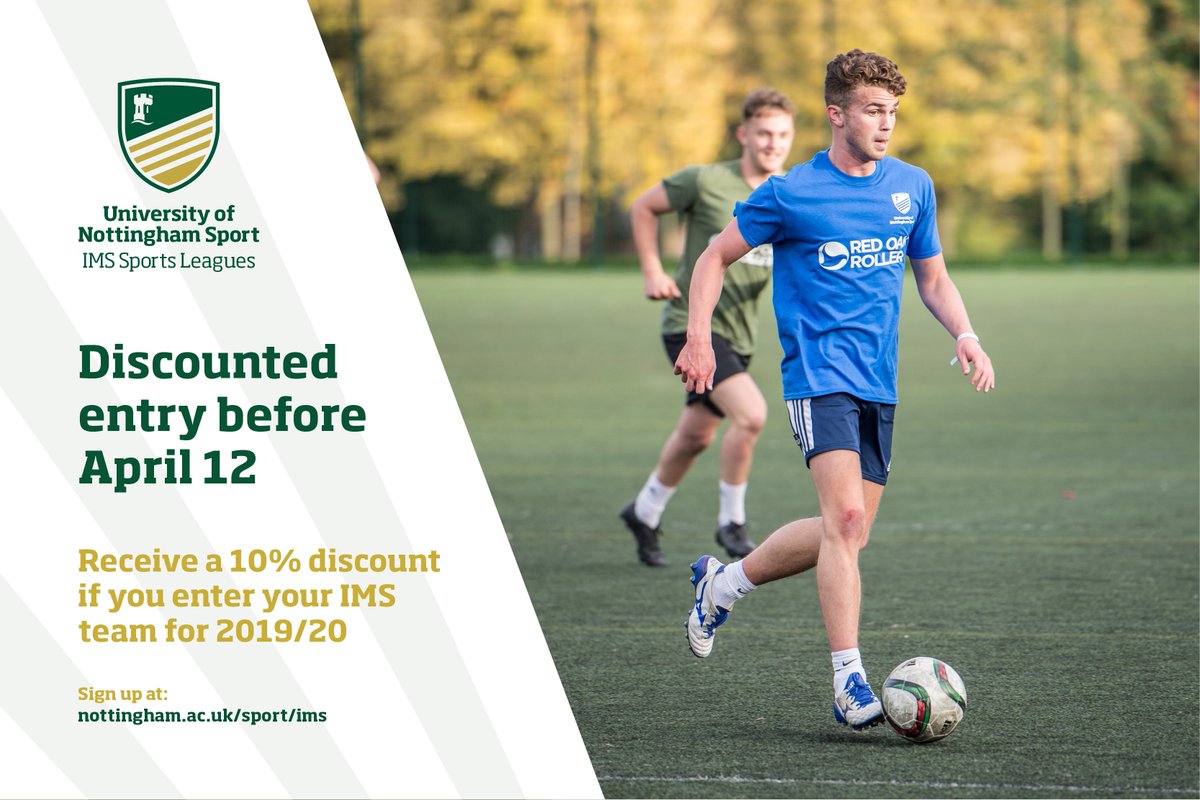 Intramural Sports Leagues | Join over 3000 students playing weekly in our IMS Leagues.

It's the perfect way to enjoy competitive sport and make new friends.

Register your 2019/20 team by Friday 12 April &amp; get a 10% discount!

Sign-up here ➡️ goo.gl/77z8Q7