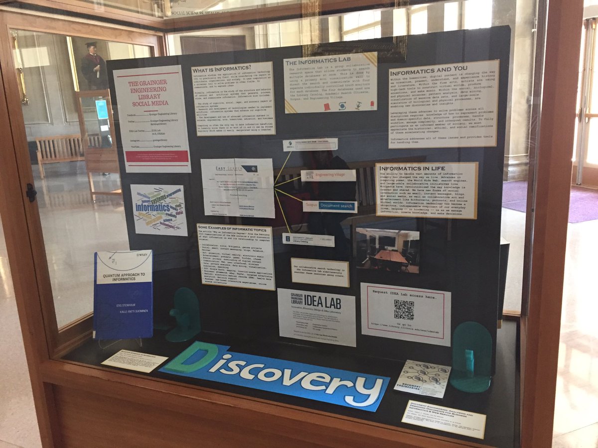 UI_IDEAlab's tweet image. Want to learn more about what the IDEA Lab has to offer? Check out the display cases at the Main Library (@IllinoisLibrary) in the Marshall Gallery to learn more! @graingerlibrary