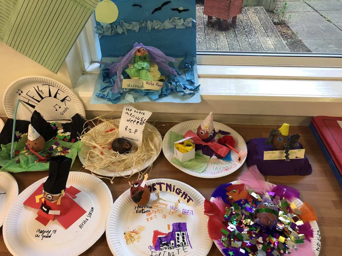 Mr_Lowthorpe's tweet photo. What an eggcellent afternoon egg decorating! We all had a cracking time and even shared some yolkes! Which is your favourite and why? #easter #decorating #dadjokes https://t.co/wUWEYajE1c