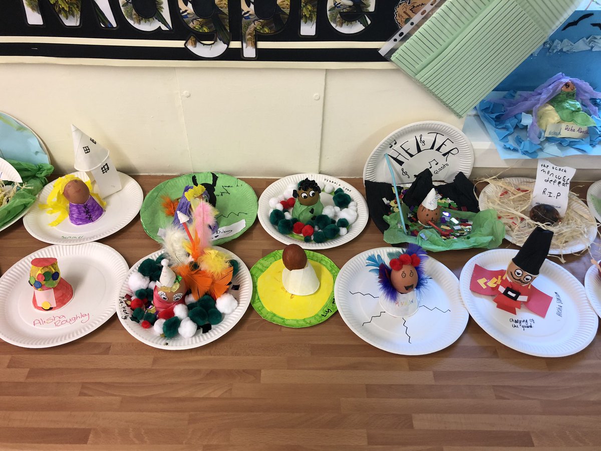 Mr_Lowthorpe's tweet photo. What an eggcellent afternoon egg decorating! We all had a cracking time and even shared some yolkes! Which is your favourite and why? #easter #decorating #dadjokes https://t.co/wUWEYajE1c