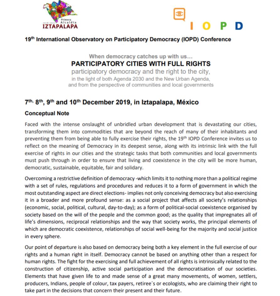 oidp_org's tweet photo. ‼️ Save the date: the 19th IOPD conference will be held next December 7 to 10 in Iztapalapa, Mexico 🇲🇽

📌You can now check the concept note 👇

🔗https://t.co/L3Em5Mnm9M

#DemoPart #Cities4Action #Listen2Cities #SDGs #RighttotheCity https://t.co/n3mBfqZZnP