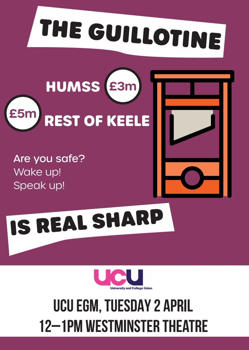 KeeleUCU's tweet photo. EGM tomorrow, 12-1pm, Westminster Theatre. We have important updates, and big decisions must be made. Come and have your say. #savekeele https://t.co/cGQ6wnJ2fI