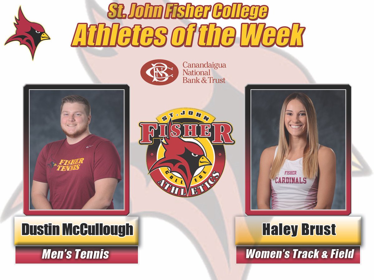 CONGRATS ARE IN ORDER for Dustin McCullough of <a href="/sjfctennis/">Fisher Tennis</a> and Haley Brust of <a href="/Fisher_XCTF/">St. John Fisher Cross Country and Track and Field</a> who have been named the College's Athletes of the Week. 👏👏

Check out their accomplishments at athletics.sjfc.edu

#LetsGoFisher