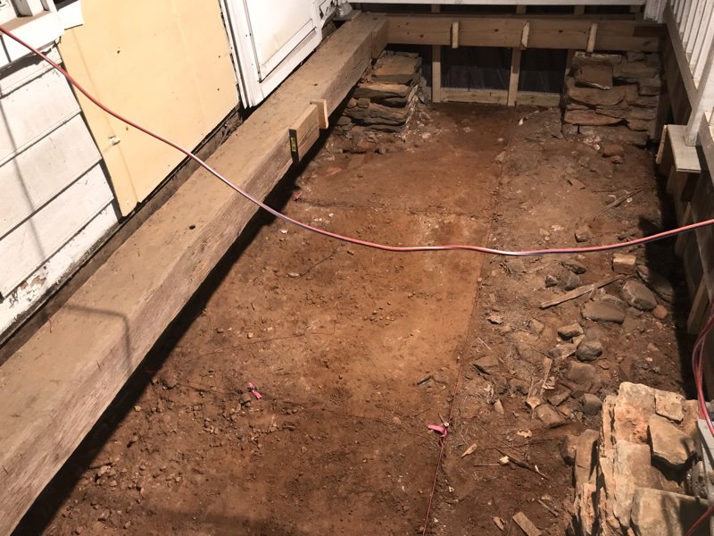 LUPublicHistory's tweet photo. The layer of 20th-century deposit covering the site was removed in the Mead's Tavern porch excavation this week. This layer contained a mixture of artifacts including modern plastic and a large cent dated to 1798. These photos highlight how much has been excavated this month! https://t.co/3NuyjmV0TI