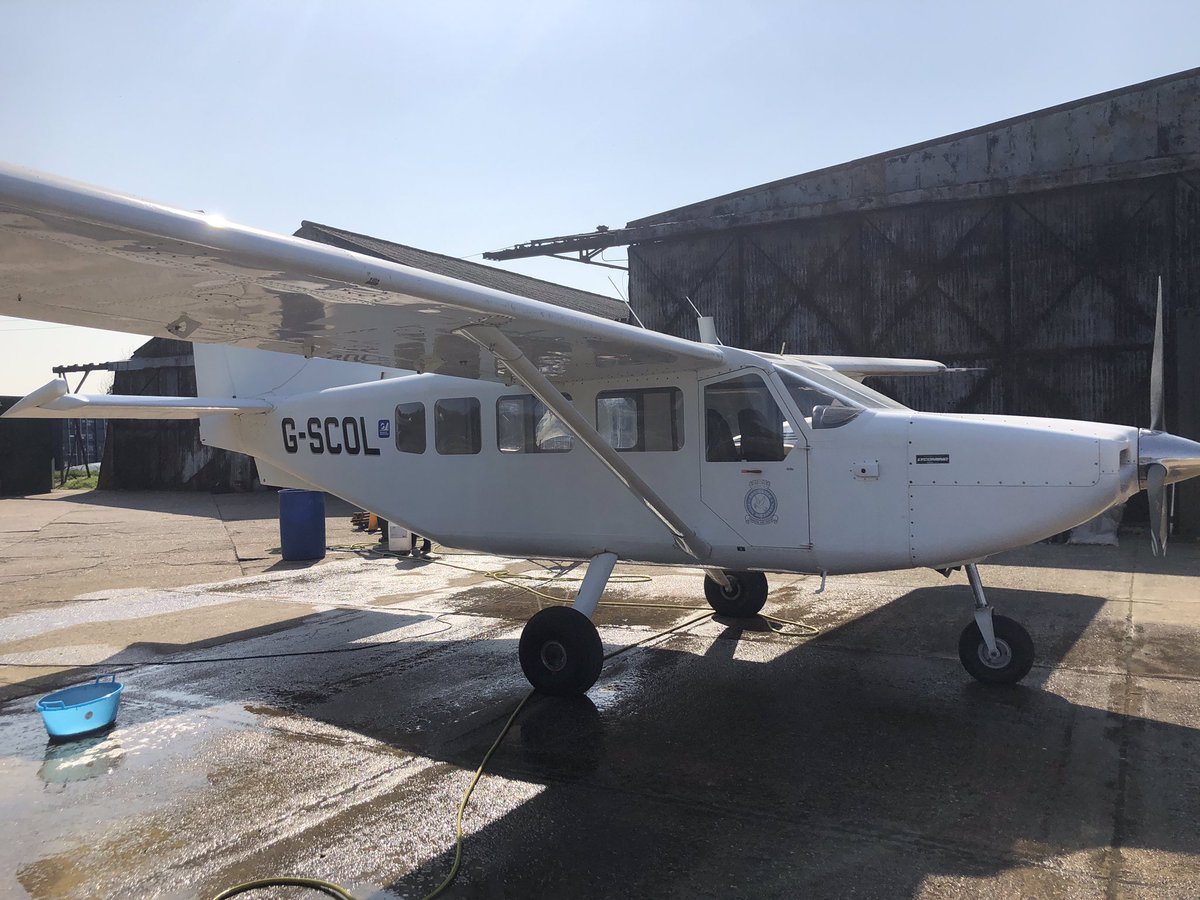 ShootAviation's tweet photo. Busy Monday in the lovely sunshine.. The Airvan is back from shooting in Ireland and losing its 1970’s paint.. #ukfilm #temporarypaint #filmproduction #washableaircraftpaint #temporaryaircraftpaint # https://t.co/flxs8baS34